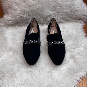 Karl Lagerfeld Paris Black Suede Pearl Embellished Loafers | Flats Size 7